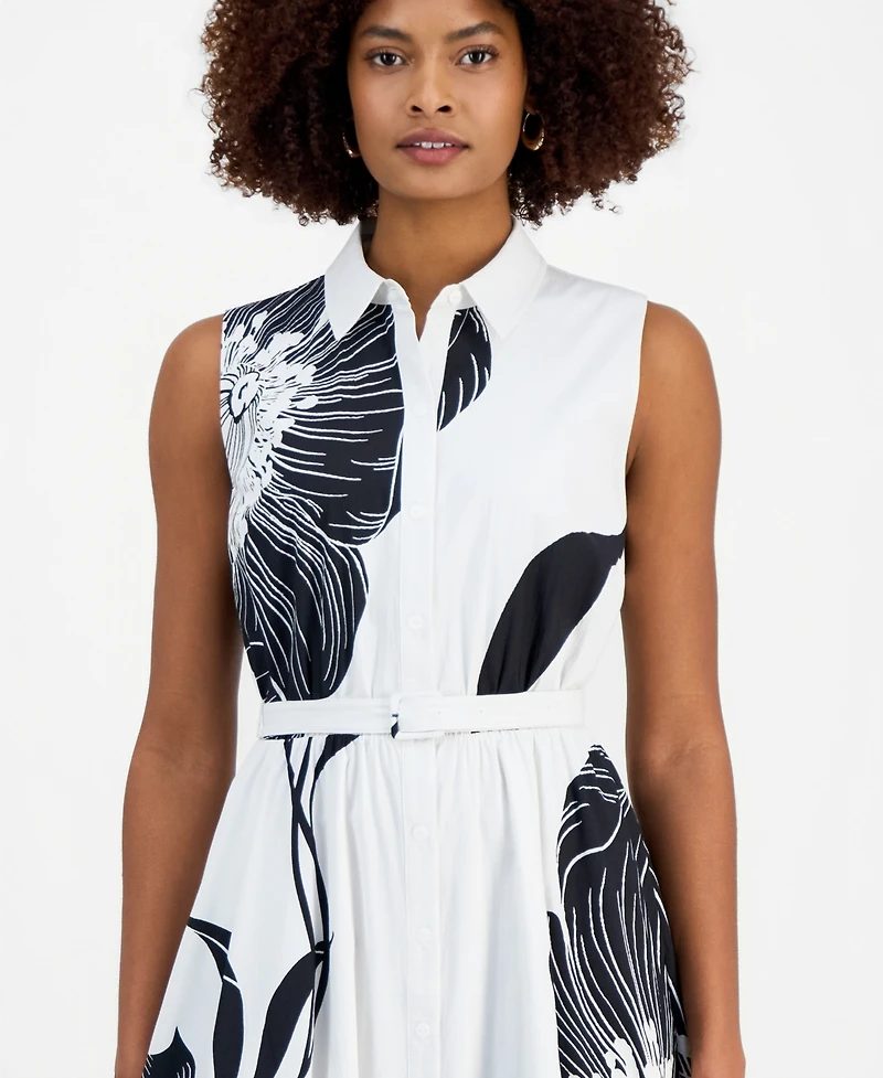 T Tahari Women's Sleeveless Belted Fit & Flare Dress