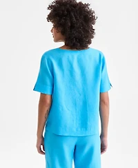 Charter Club Women's 100% Linen Split-Neck Top, Exclusively at Macy's