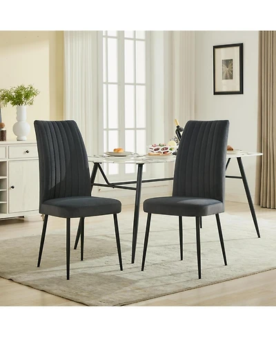Streamdale Furniture Dark Grey Velvet Dining Chairs - Set of 2, Adjustable Feet