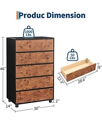 gaomon 5 Drawers Dresser, 46 in Tall Modern Chest of Drawers with Natural Texture, Curved Profile Design, Dresser Tv Stand