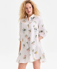 Charter Club Women's 100% Linen Print Button-Front 3/4-Sleeve Dress, Macy's Exclusive