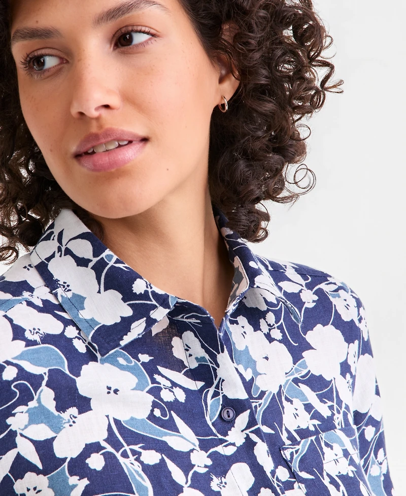 Charter Club Women's 100% Linen Print Button-Front 3/4-Sleeve Dress, Macy's Exclusive
