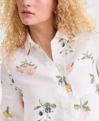 Charter Club Women's 100% Linen Print Button-Front 3/4-Sleeve Dress, Macy's Exclusive