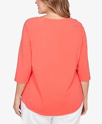 Ruby Rd. Plus Grommet Neck Solid Knit Top