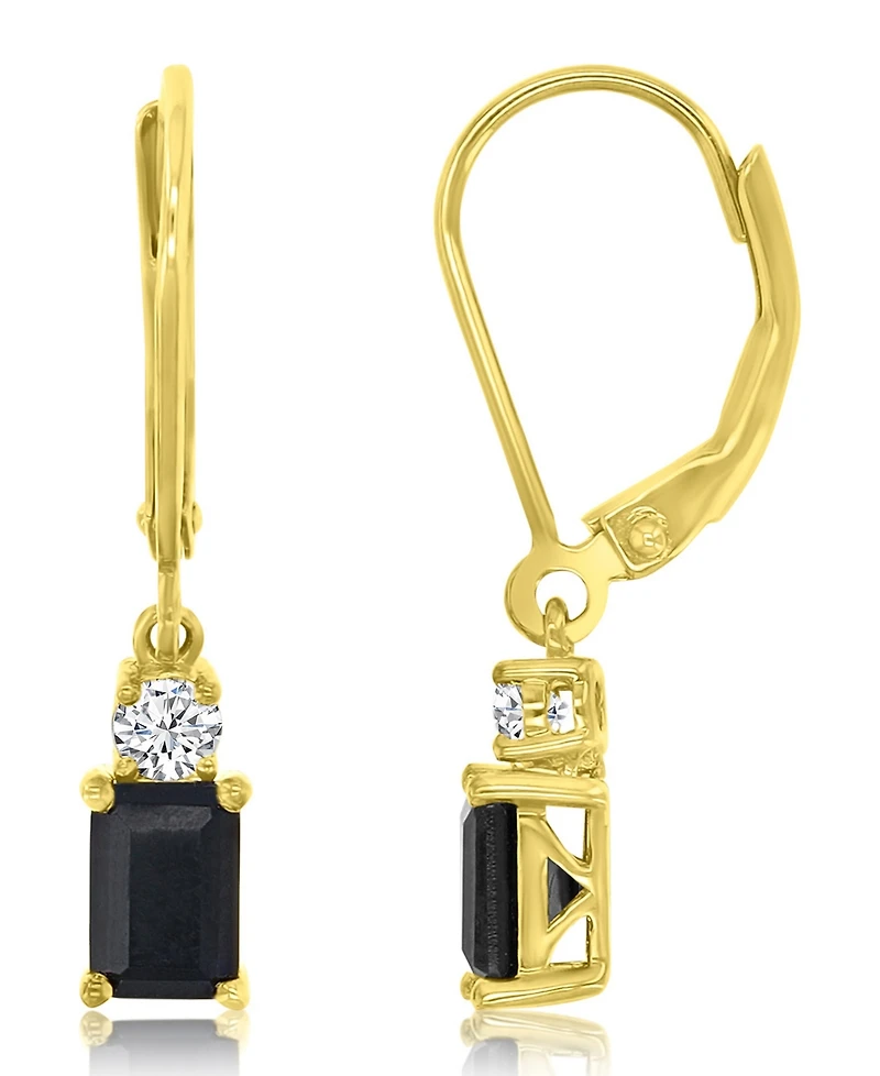 Macy's Onyx (1.22 ct. t.w.) and White Topaz (0.26 ct. t.w.) Dangling Earrings in 14k Yellow Gold