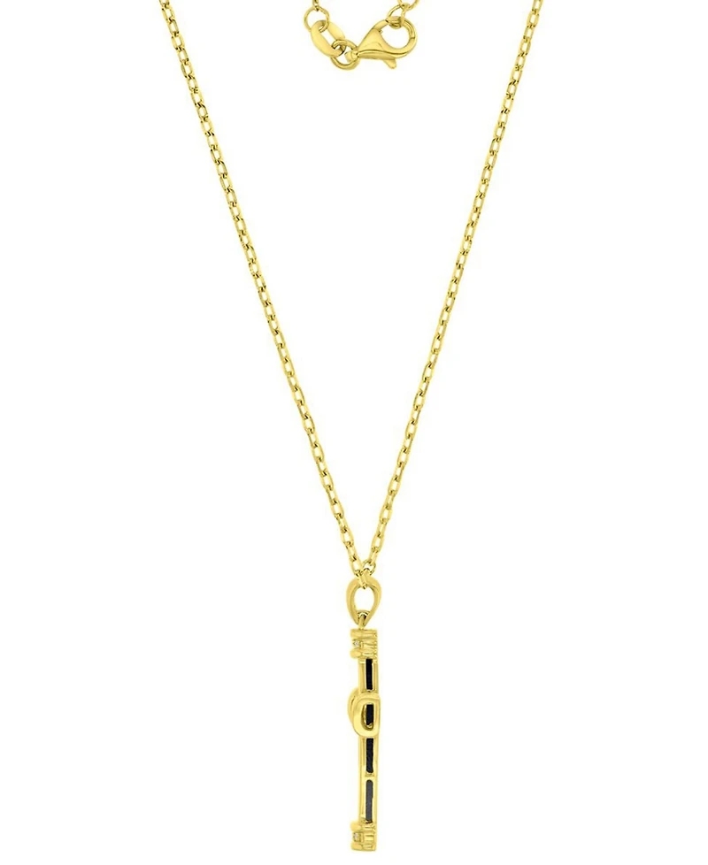 Macy's Onyx and Diamond (0.036 ct. t.w.) Cross Necklace in 14k Yellow Gold Over Sterling Silver