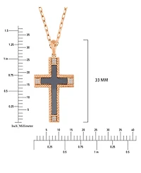 Macy's Onyx and Diamond (0.048 ct. t.w.) Cross Necklace in 10k Rose Gold