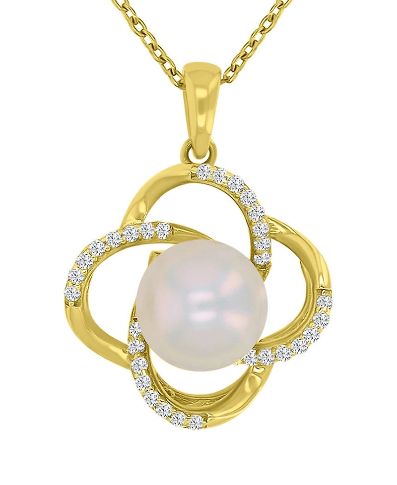 Macy's Diamond (3.85 ct. t.w.) & Imitation Pearl Flower Necklace in 14k Yellow Gold Over Sterling Silver