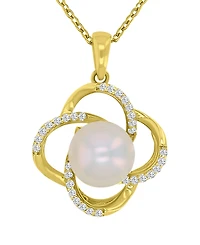 Macy's Diamond (3.85 ct. t.w.) & Imitation Pearl Flower Necklace in 14k Yellow Gold Over Sterling Silver