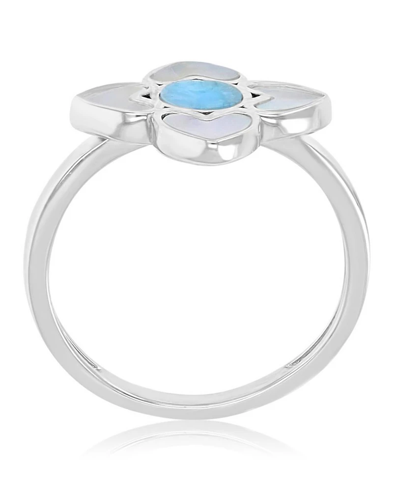 Macy's Larimar (0.5 ct. t.w.) & Imitation Pearl Flower Ring