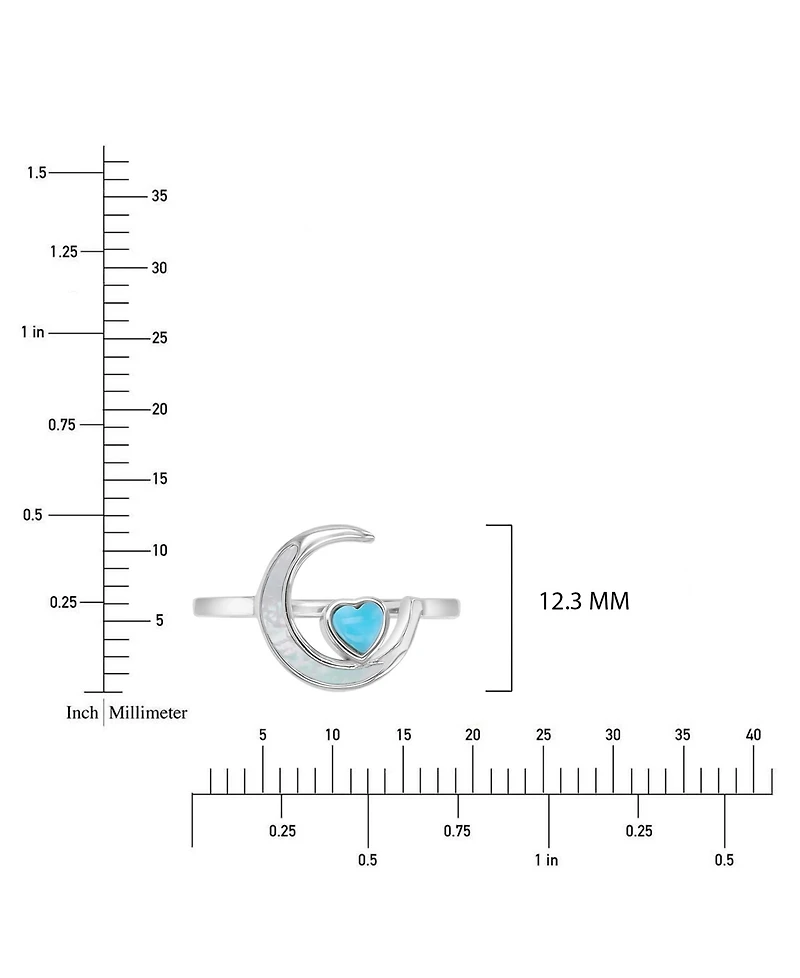 Macy's Larimar (0.21 ct. t.w.) & Imitation Pearl (10.50mm) Moon Heart Ring Rhodium Over Sterling Silver