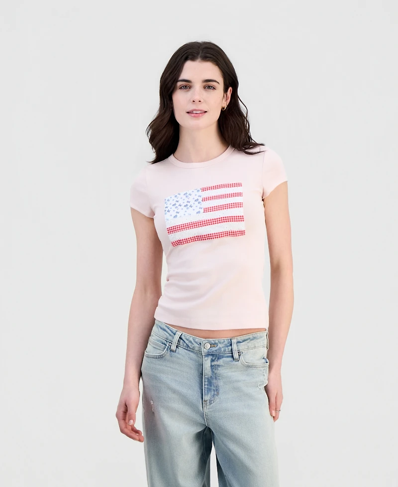 Just Polly Juniors' Patchwork Flag Short-Sleeve T-Shirt