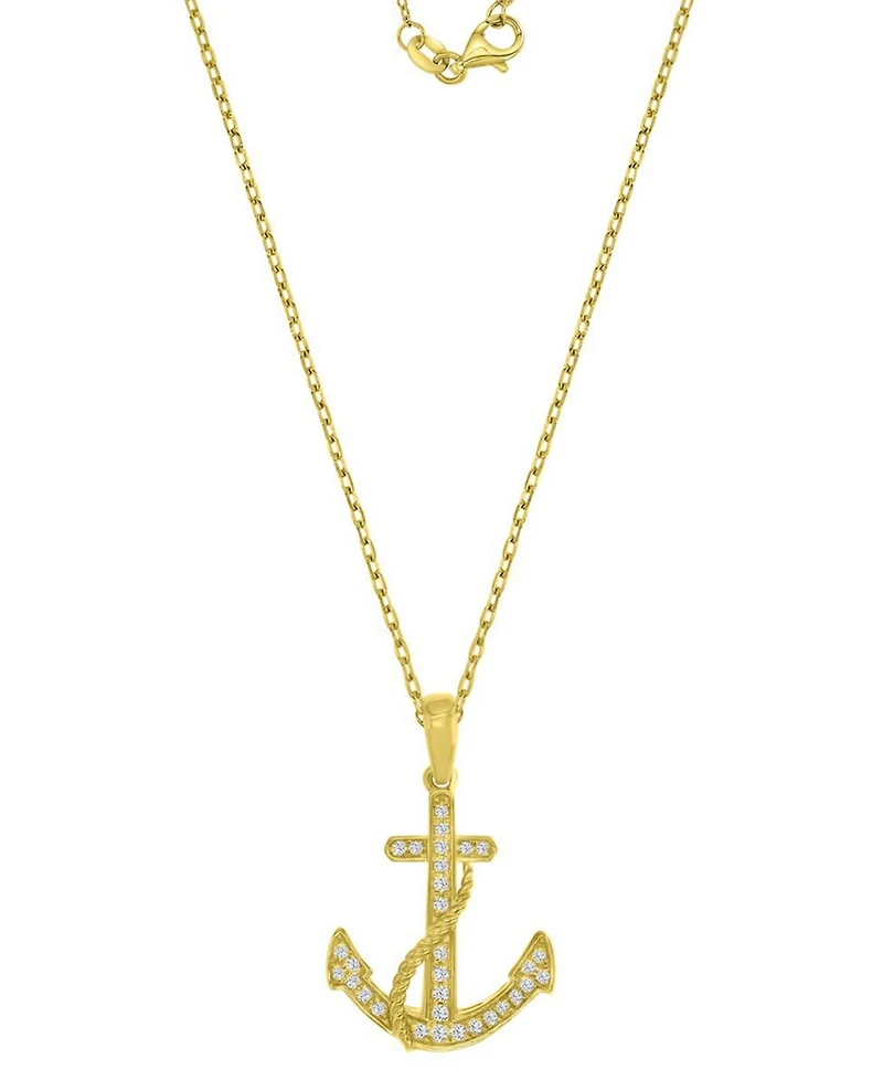 Macy's Diamond (0.098 ct. t.w.) Anchor Necklace in 10k Yellow Gold