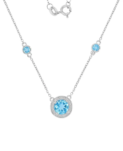Macy's Swiss Blue Topaz (1.86 ct. t.w.) and Created White Sapphire (0.108 ct. t.w.) Necklace in Rhodium Over Sterling Silver