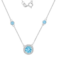 Macy's Swiss Blue Topaz (1.86 ct. t.w.) and Created White Sapphire (0.108 ct. t.w.) Necklace in Rhodium Over Sterling Silver