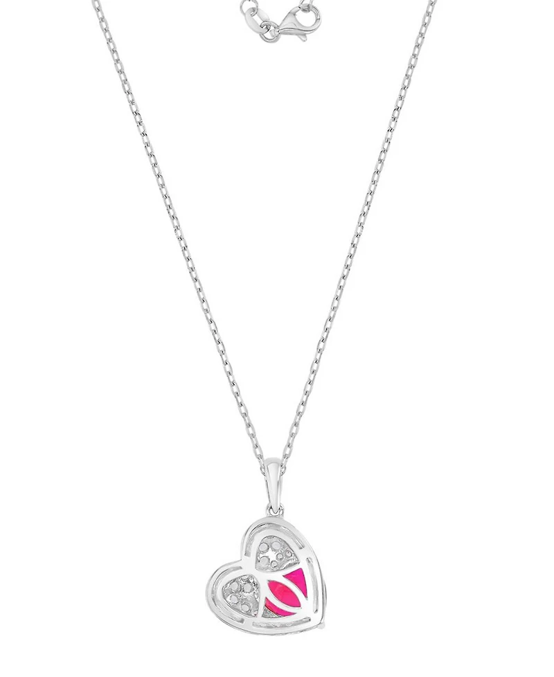 Macy's Ruby (2.17 ct. t.w.) and Created Sapphire (0.756 ct. t.w.) Paved Heart Necklace in Rhodium Over Sterling Silver