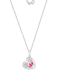 Macy's Ruby (2.17 ct. t.w.) and Created Sapphire (0.756 ct. t.w.) Paved Heart Necklace in Rhodium Over Sterling Silver