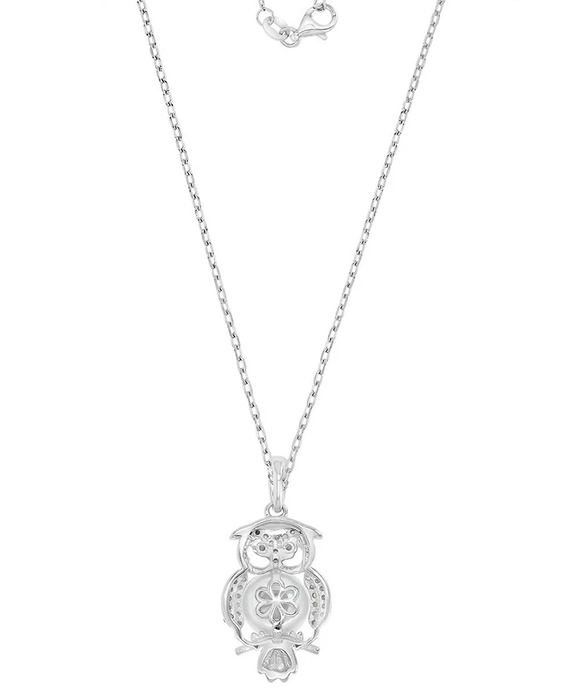 Macy's Diamond, Opal & Imitation Pearl and Onyx (0.012 ct. t.w.) Owl Pendant Necklace