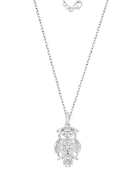 Macy's Diamond, Opal & Imitation Pearl and Onyx (0.012 ct. t.w.) Owl Pendant Necklace