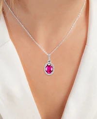 Macy's Ruby (1 ct. t.w.) & Diamond (0.105 ct. t.w.) Halo Necklace in 14k White Gold