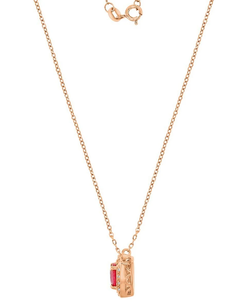 Macy's Ruby (0.65 ct. t.w.) & Diamond (0.08 ct. t.w.) Cushion Necklace 14k Rose Gold