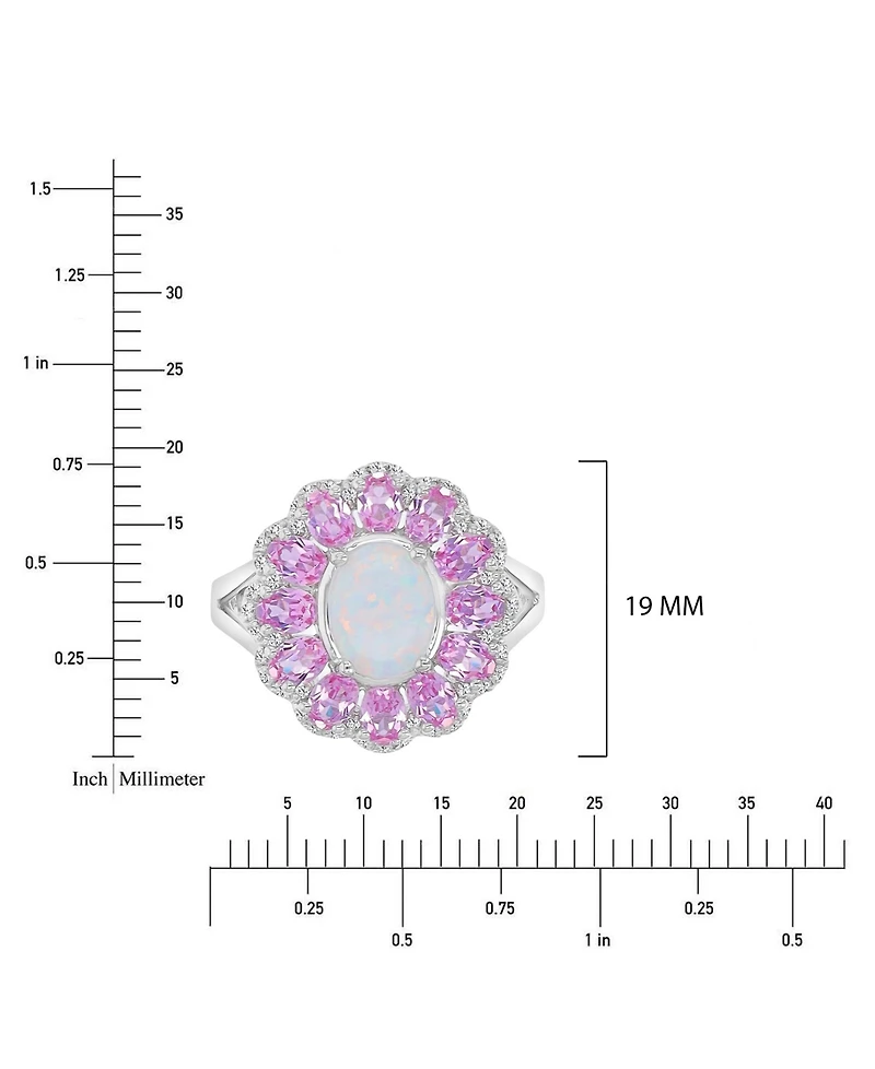 Macy's Opal & Sapphire (0.29 ct. t.w.) Flower Ring in Rhodium Over Sterling Silver
