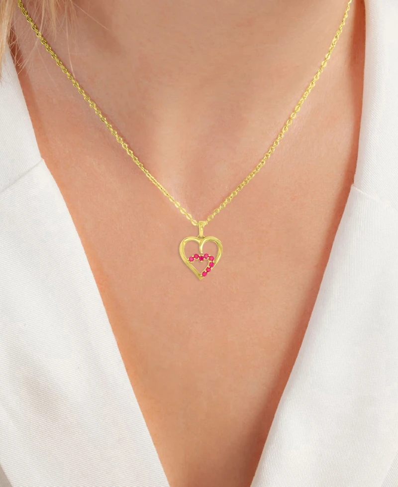Macy's Created Ruby (0.4 ct. t.w.) Double Hearts Pendant Necklace in 10k Yellow Gold
