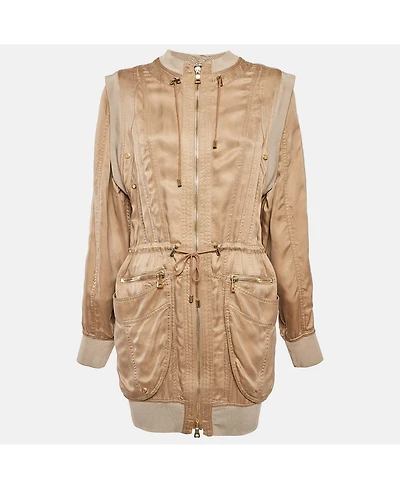 Pre-Owned Balmain Women's Beige Gabardine Long Zip-Up Jacket