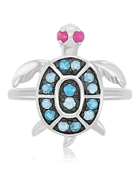 Macy's London Blue Topaz (0.58 ct. t.w.) & Ruby (0.1 ct. t.w.) Sea Turtle Ring in Rhodium Over Sterling Silver