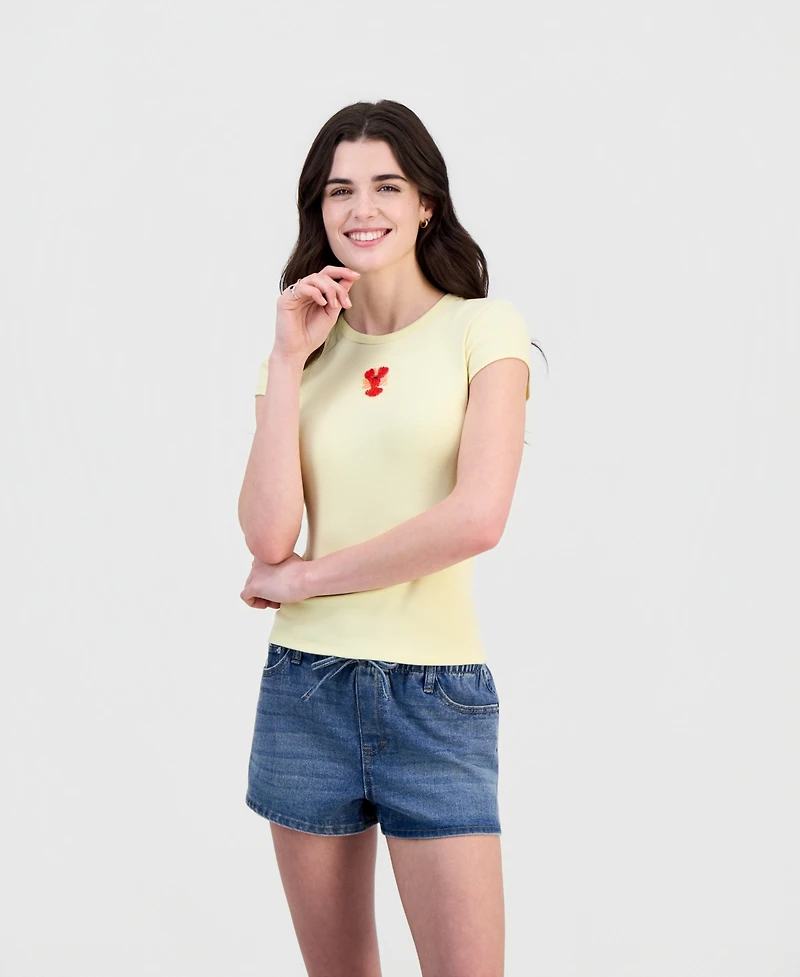 Just Polly Juniors' Beachy Beaded Short-Sleeve T-Shirt