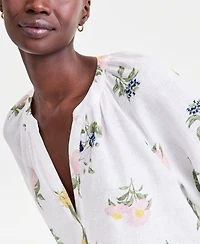 Charter Club Women's 100% Linen Split-Neck Top, Macy's Exclusive