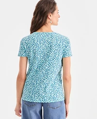 Style & Co Women's Printed Short-Sleeve Henley Top