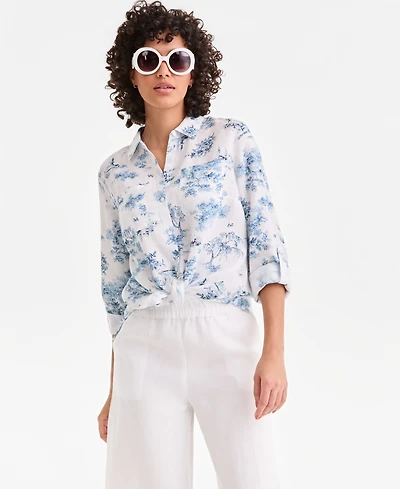 Charter Club Petite Floral Print Long-Sleeve Shirt, Macy's Exclusive