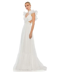 Mac Duggal Women's Ruffle Tiered Cut-Out Chiffon Gown