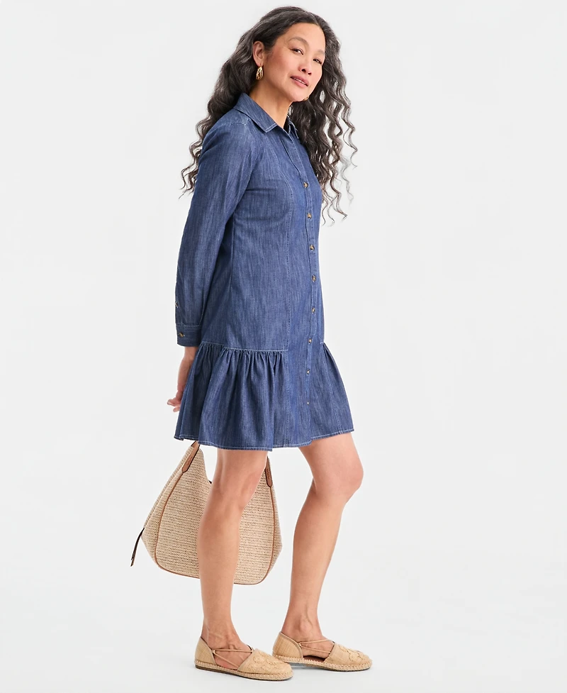Style & Co Women's Cotton Chambray Peplum Shirt Dress, Macy's Exclusive