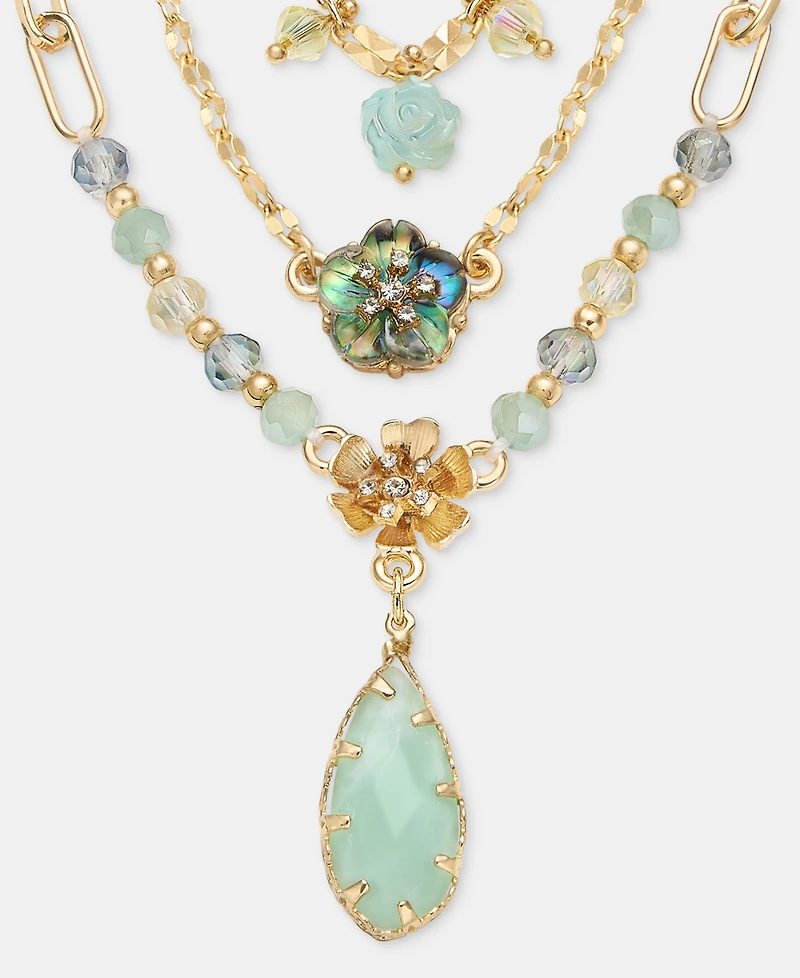 lonna & lilly Mixed Stone Flower Layered Pendant Necklace, 16" + 3" extender