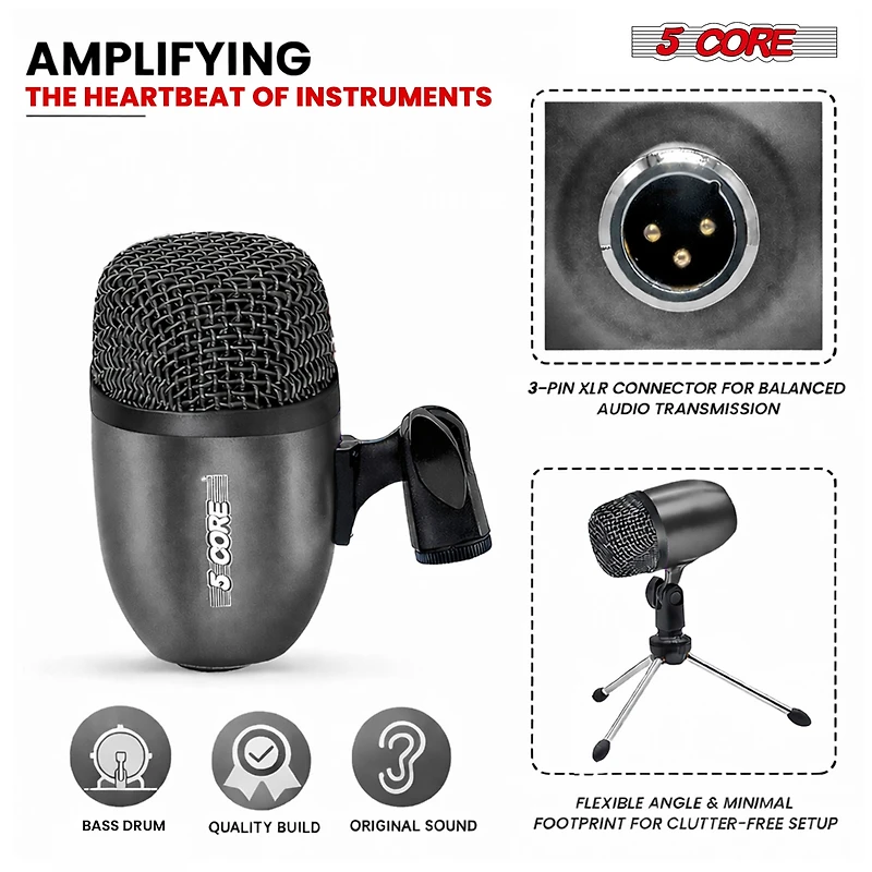 5 Core 5Core Tom Snare Mic Cardioid Dynamic Microphone for Drum Kit Percussion Instrument