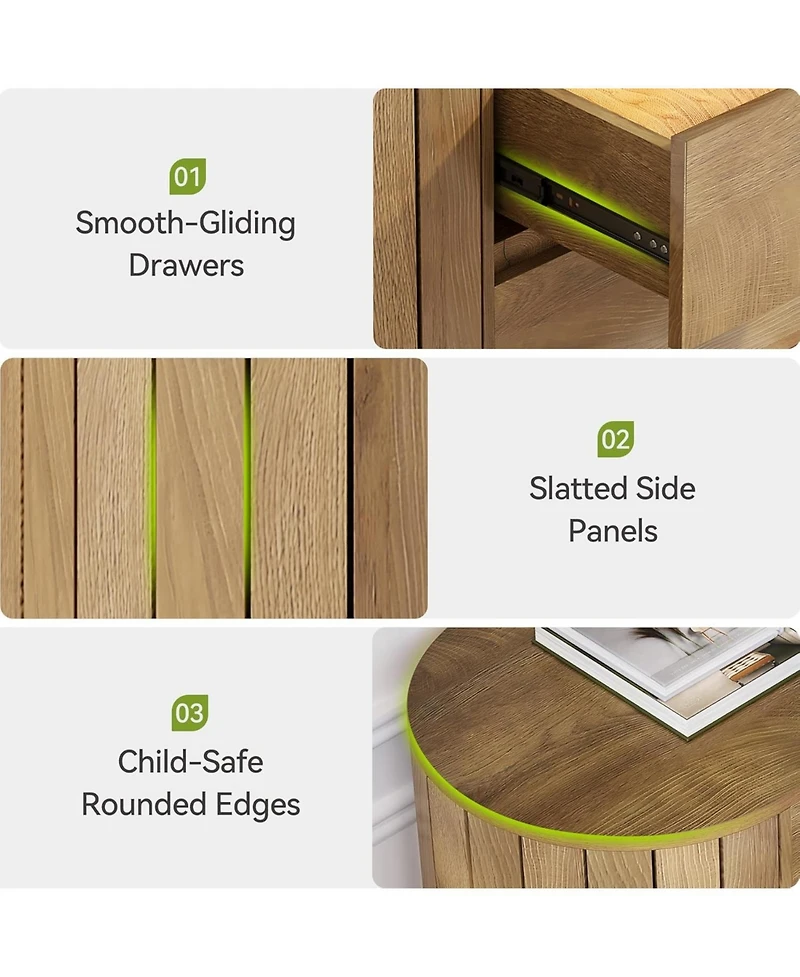 Tribesigns Large Nightstand, Oversized Night Stand with 3 Drawers, Slatted Side Design Wood Nightstand, 35" Wide End Tables