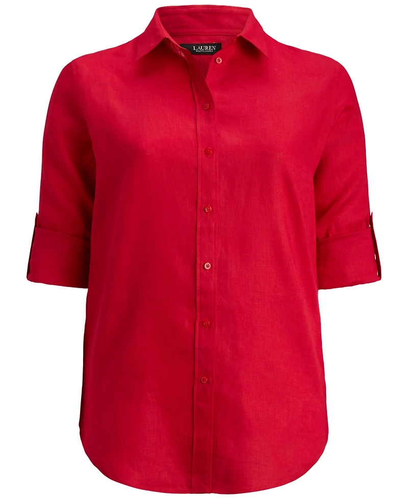 Lauren Ralph Lauren Plus Size Karrie Relaxed Fit Linen Point Collar Shirt