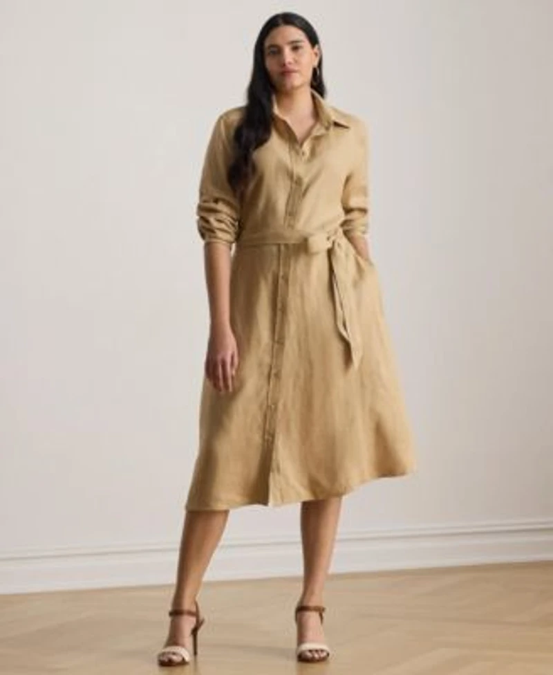 Lauren Ralph Lauren Womens Belted Collared Shirt Dress