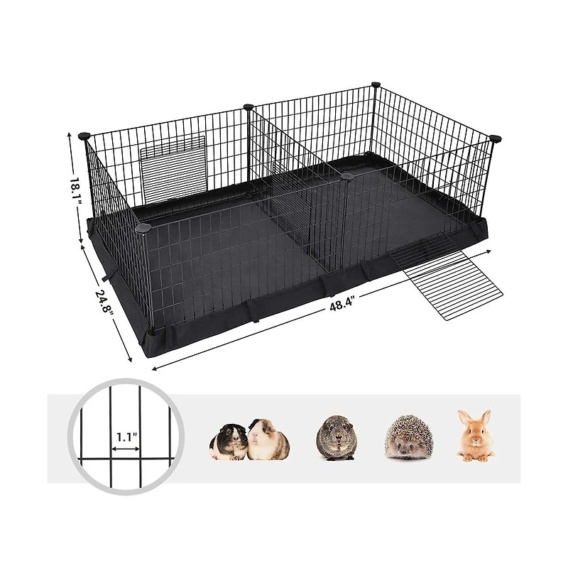 Cozito Small Animal Playpen with Oxford Floor Mat, 48.4" x 24.8", 1" Wire Spacing, Modular Panels, 2 Doors