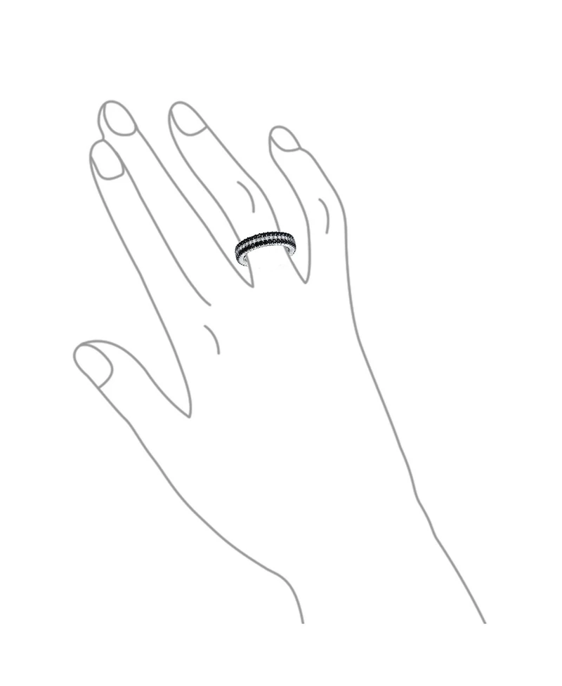 Bling Jewelry Pave Cubic Zirconia 3 Row Stripe Cz Statement Black & White Eternity Band Ring .925 Sterling Silver