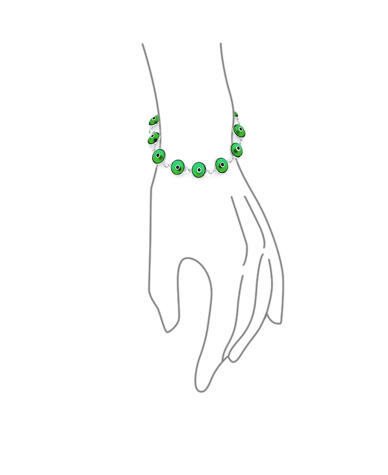 Bling Jewelry Good Luck Amulet Turkish Translucent Green Glass Evil Eye Bracelet Sterling Silver 7.5 Inch