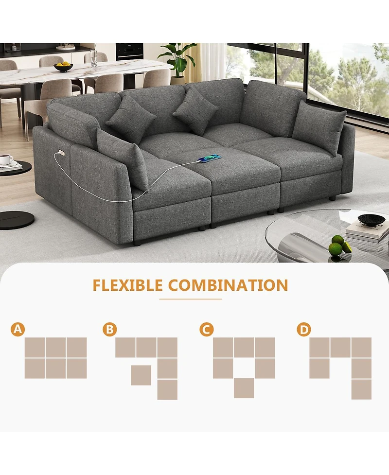 Streamdale Furniture Gray U-shaped Sectional Sofa with Movable Ottoman & Usb Ports