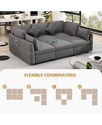 Streamdale Furniture Gray U-shaped Sectional Sofa with Movable Ottoman & Usb Ports