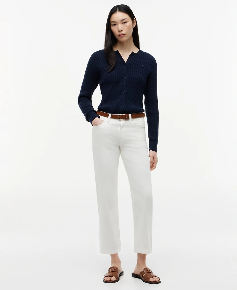 Tommy Hilfiger Women's Cable Knit Crewneck Cardigan Sweater