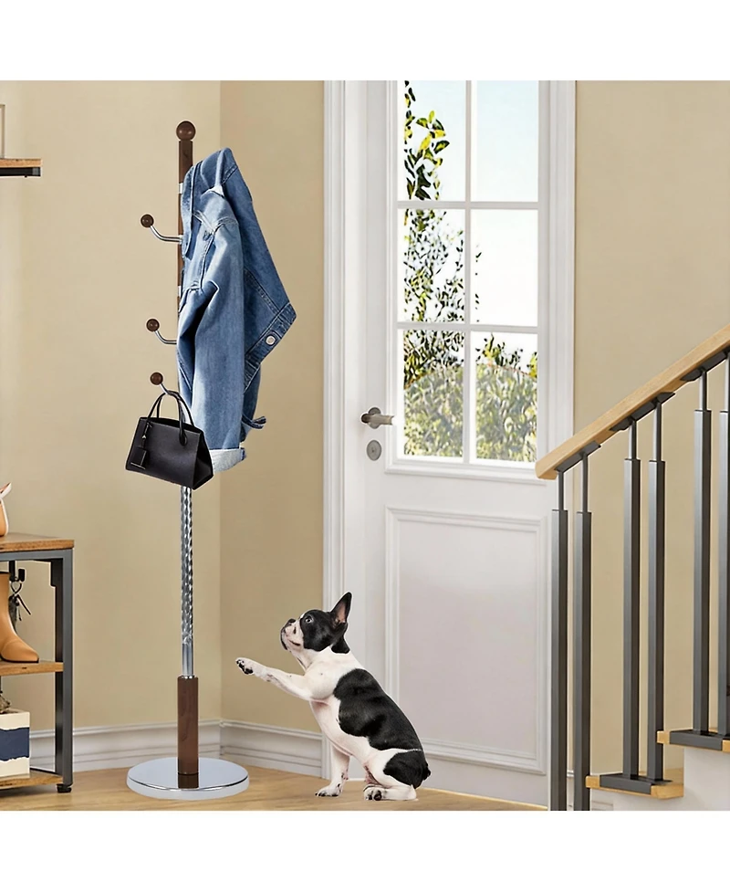 Yigii Freestanding coat rack with stable round base, adjustable height tree stand, (solid metal hooks)