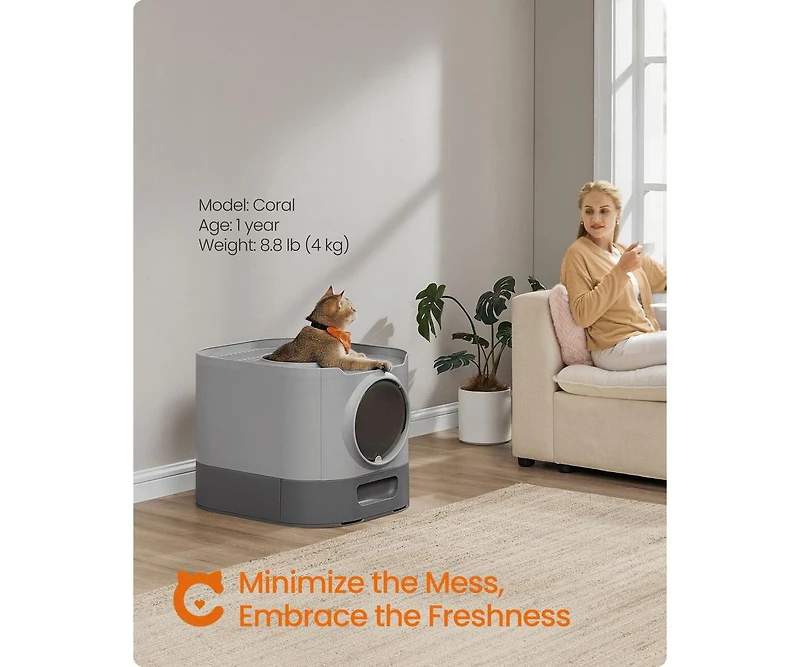 Cozito Xl Enclosed Cat Litter Box with Slide-Out Tray, Grate Top, Leak-Resistant Base, 3-Mode Door