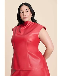 Eloquii Women's Plus Size Faux Leather Top With Dramatic Neck
