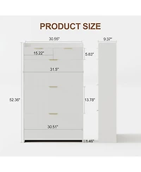 gaomon Wave Design Shoe Cabinet with 3 Slip Drawers, 2 Raised Edges, and Fluted Details – Slim Hidden Wooden Organizer for Entryway